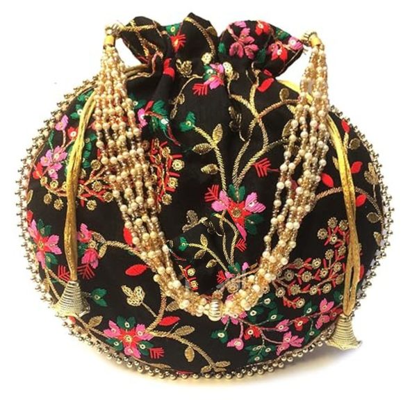 Potli Bags Indian Ethnic Desner Embroidered Silk Potli Bag Batwa :^) - Picture 1 of 2